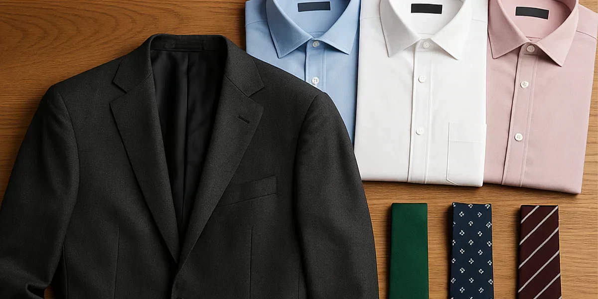 Charcoal grey suit with stylish shirt and tie combinations for men