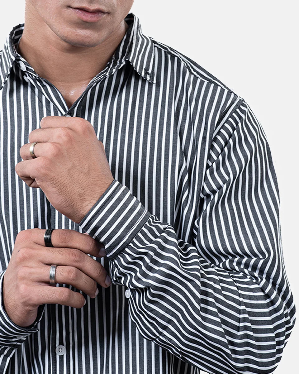 Black White Stripe Shirt Sleeve