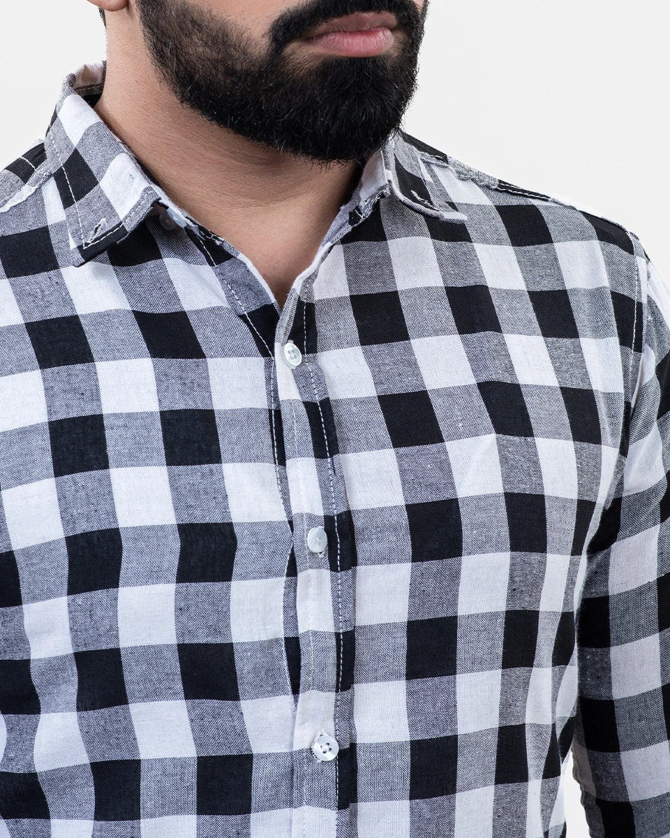 Black White Check Shirt Collar