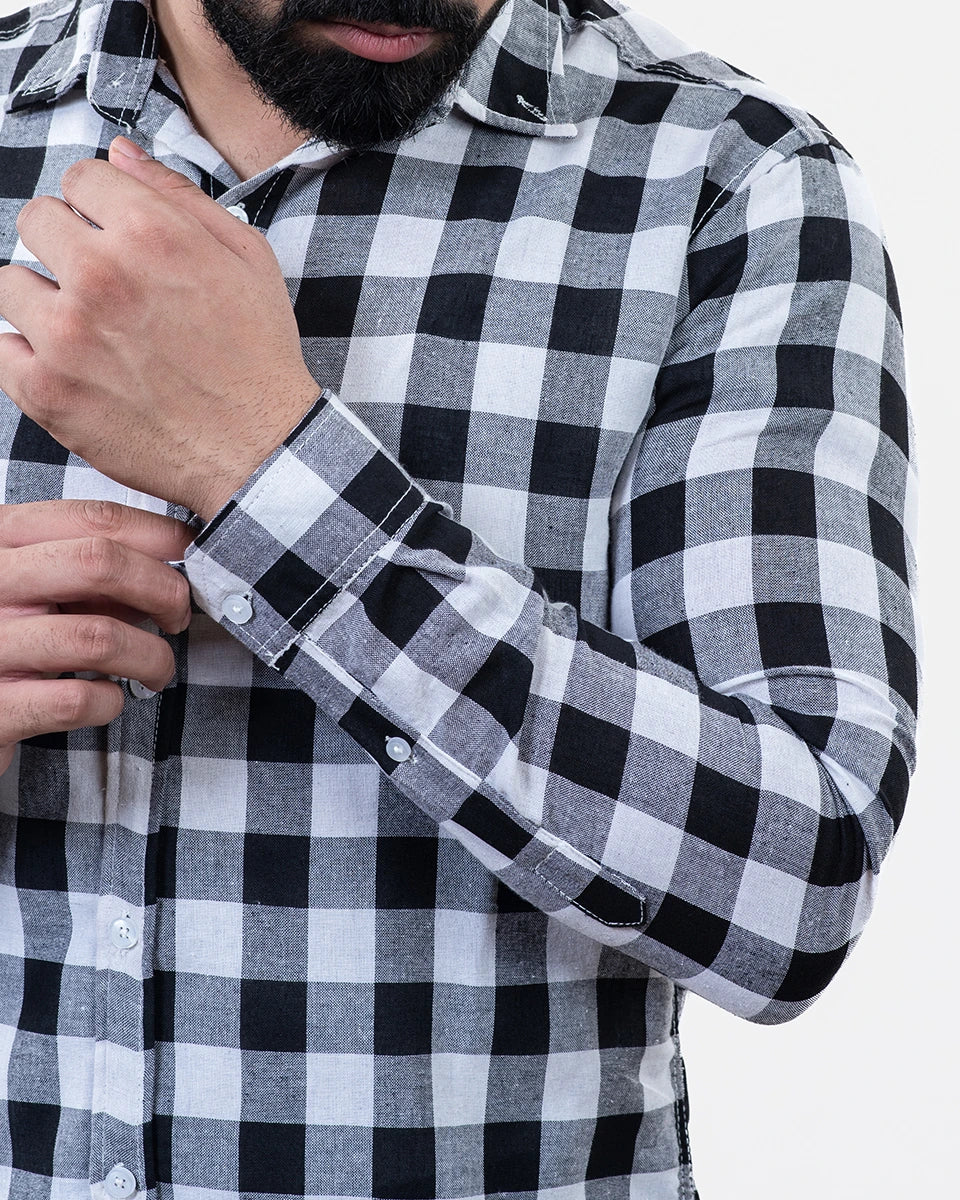 Black White Check Shirt - Sleeve