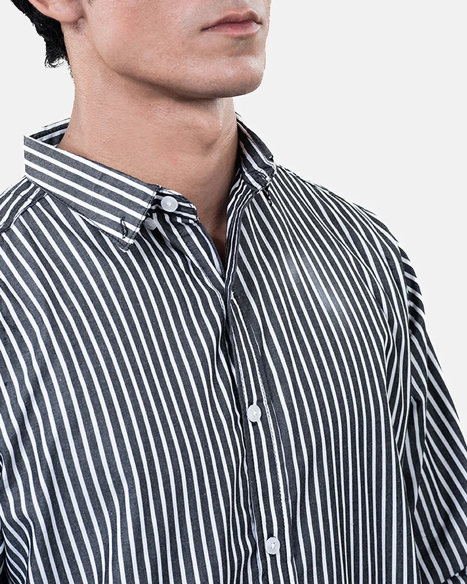 Black White Stripe Shirt Collar