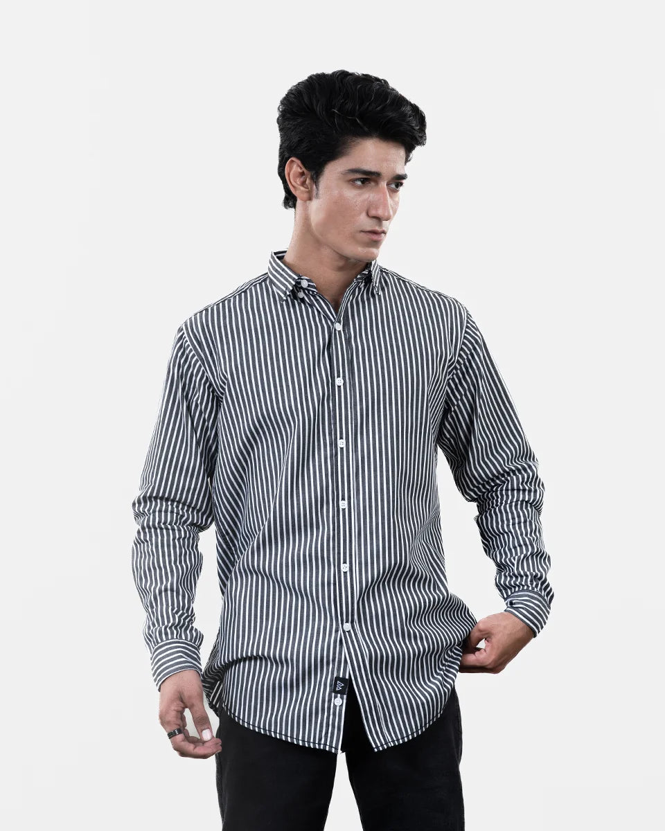 Black White Stripe Shirt Front
