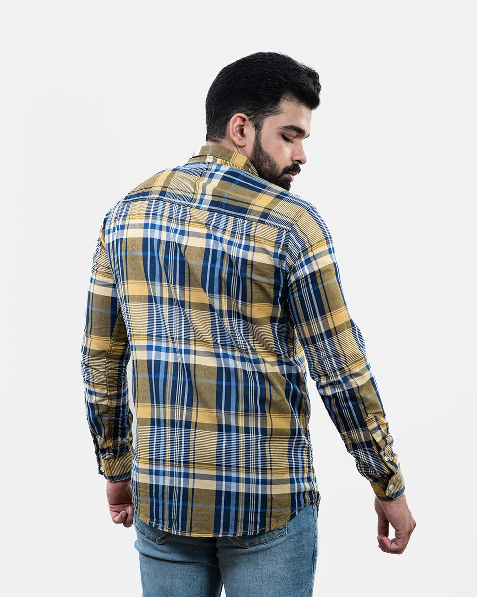 Blue Mustard Check Shirt - Back