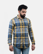 Blue Mustard Check Shirt Front