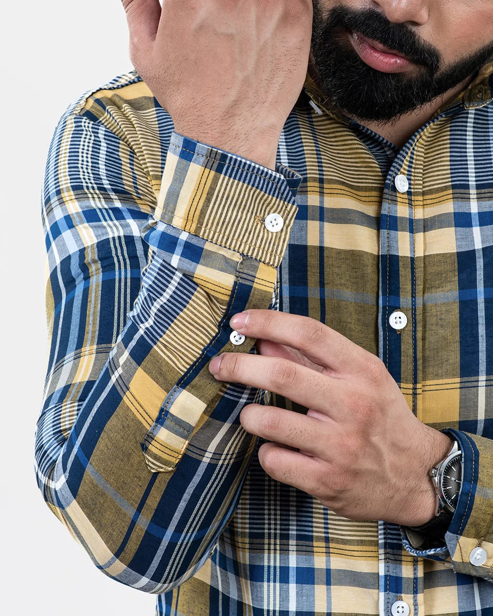 Blue Mustard Check Shirt - Sleeve