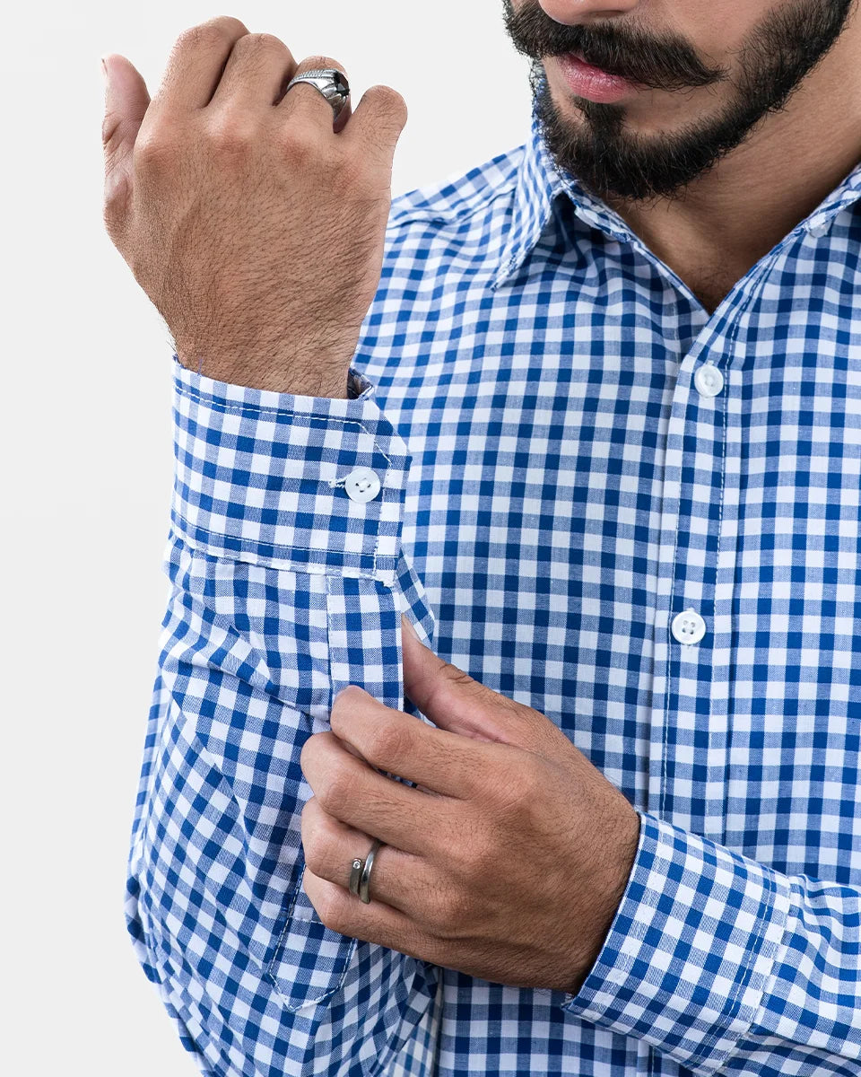 Blue Small Check Shirt - Sleeve