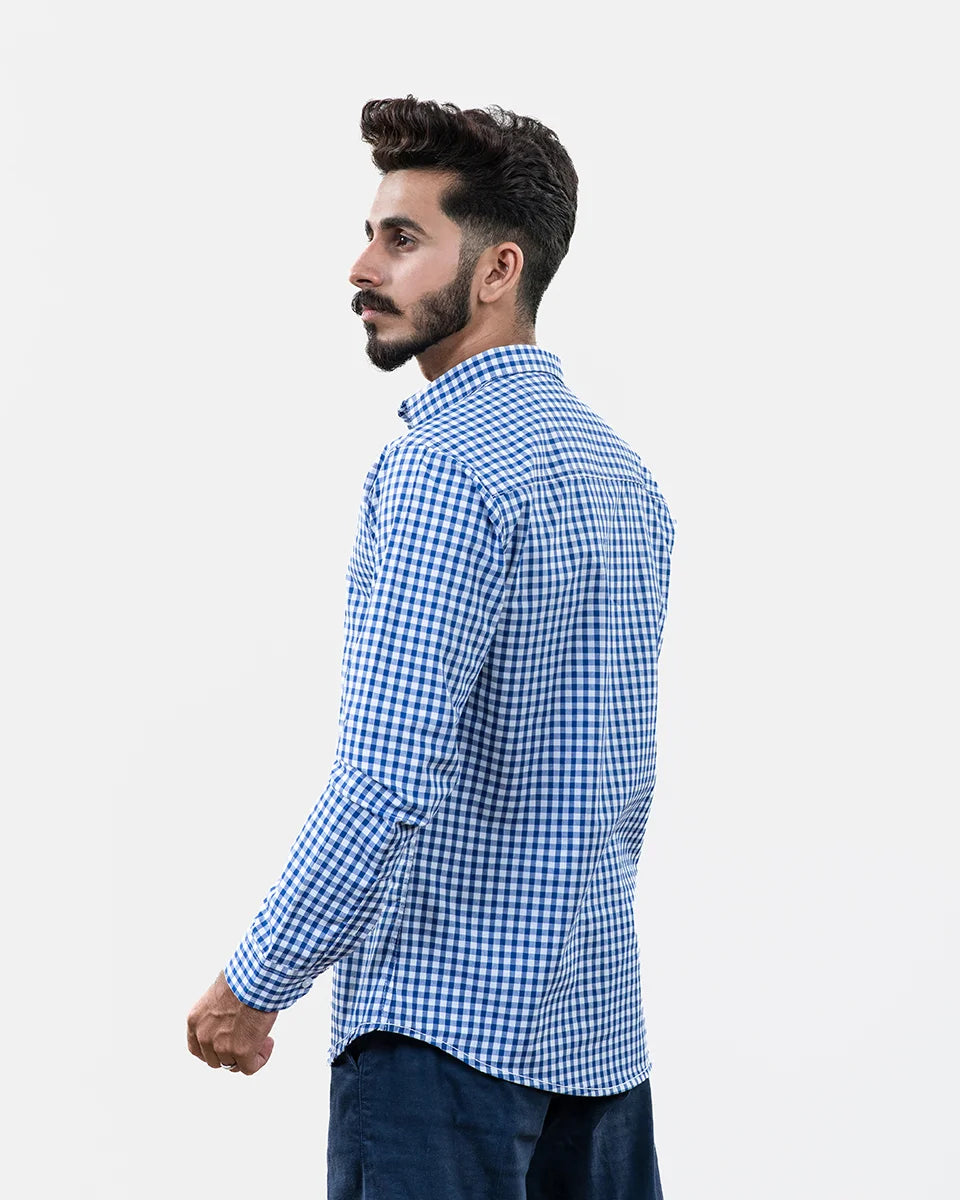 Blue Small Check Shirt - Back