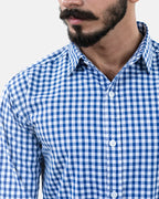 Blue Small Check Shirt - Collar