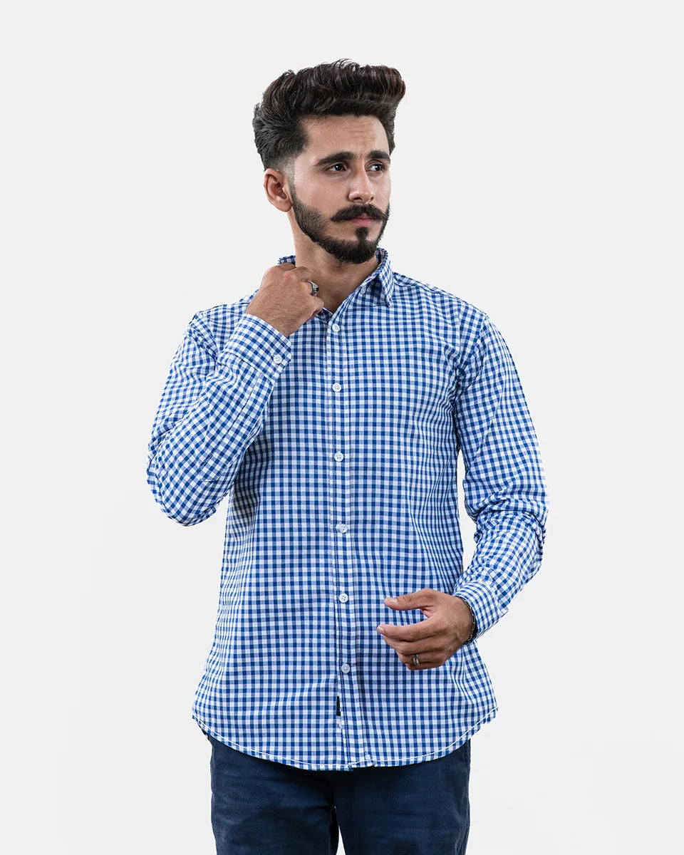 Blue Small Check Shirt Front