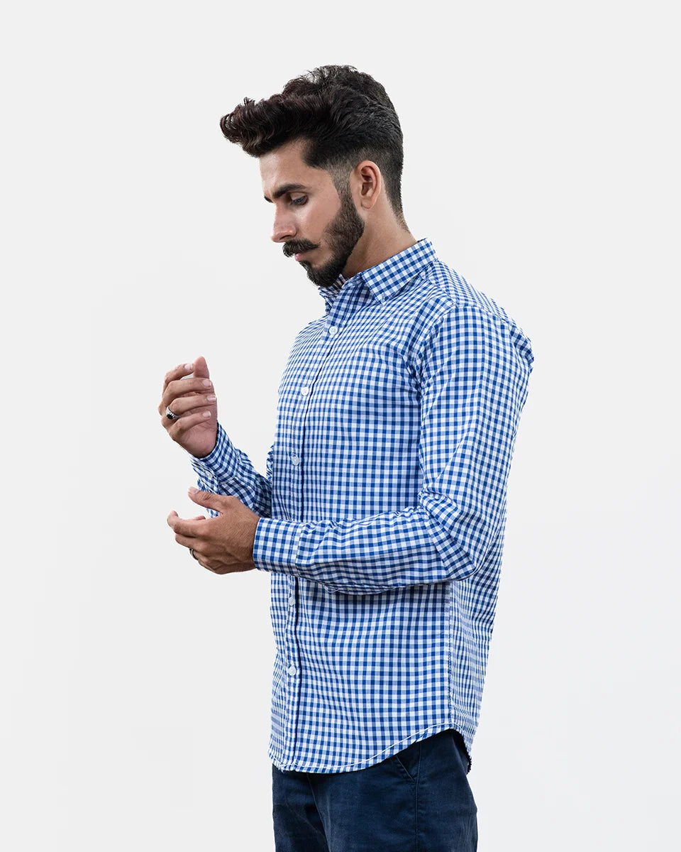 Blue Small Check Shirt - Side