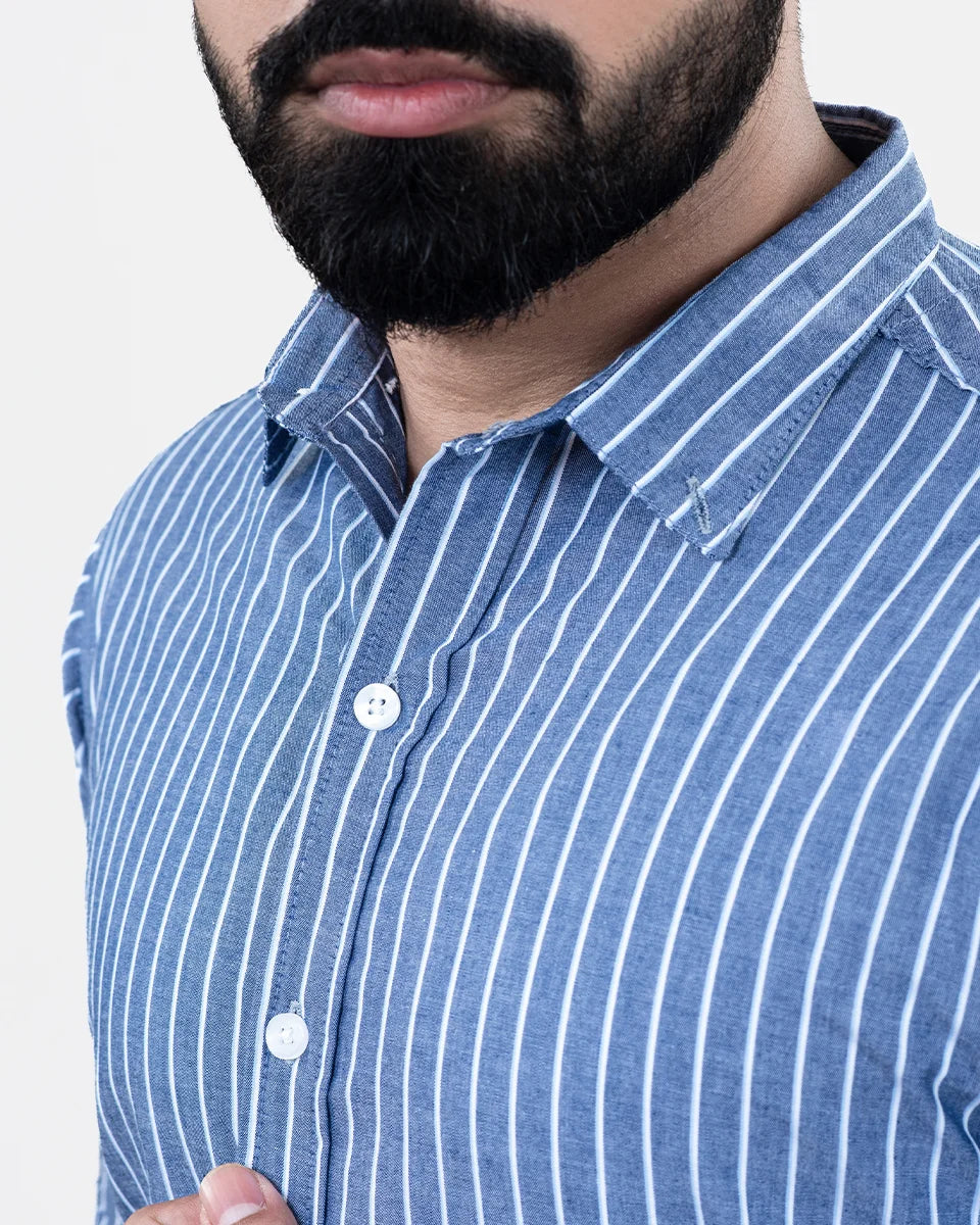 Blue White Stripe Shirt Collar