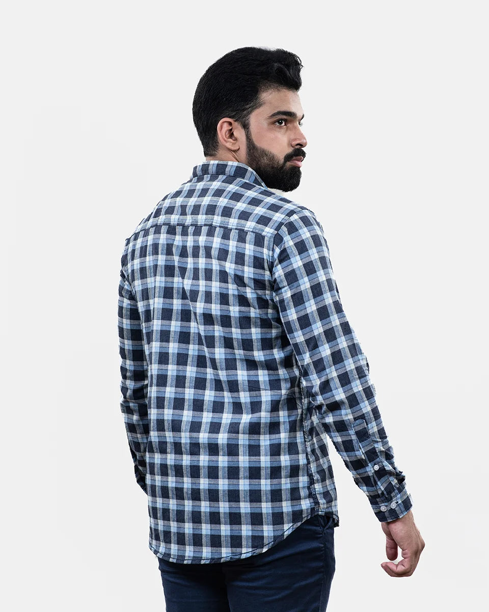 Dark Blue Check Shirt - Back