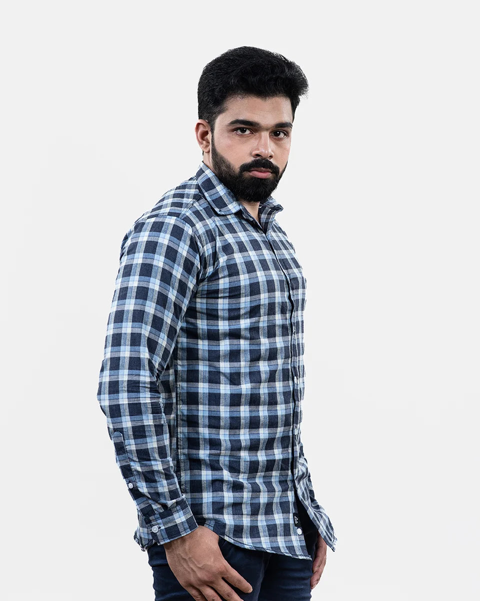 Dark Blue Check Shirt - Side
