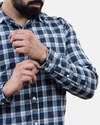 Dark Blue Check Shirt - Sleeve
