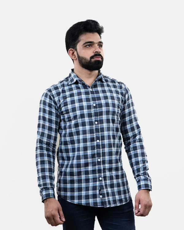 Dark Blue Check Shirt Front