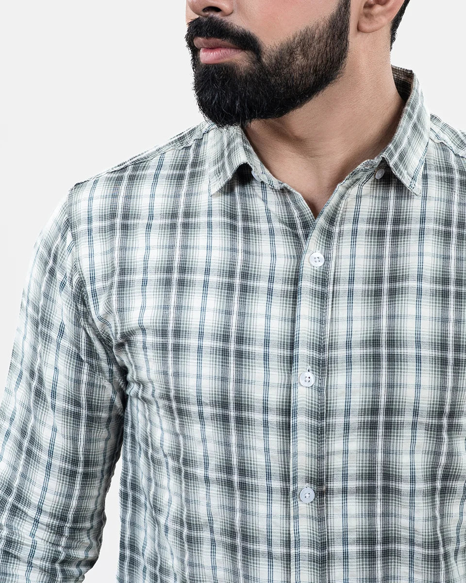 Dark Teal Check Shirt - Collar