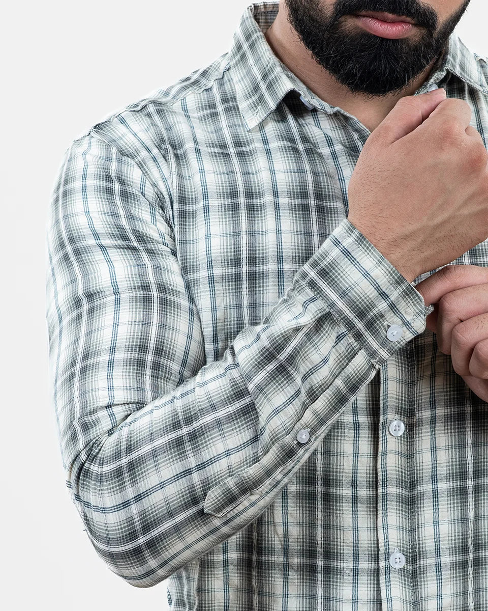 Dark Teal Check Shirt - Sleeve