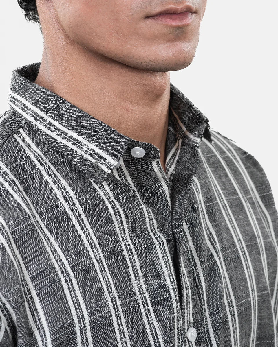 Gray Stripe Shirt Collar