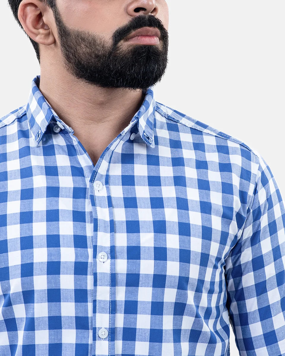 Light Blue Check Shirt - Collar