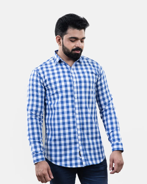 Light Blue Check Shirt Front