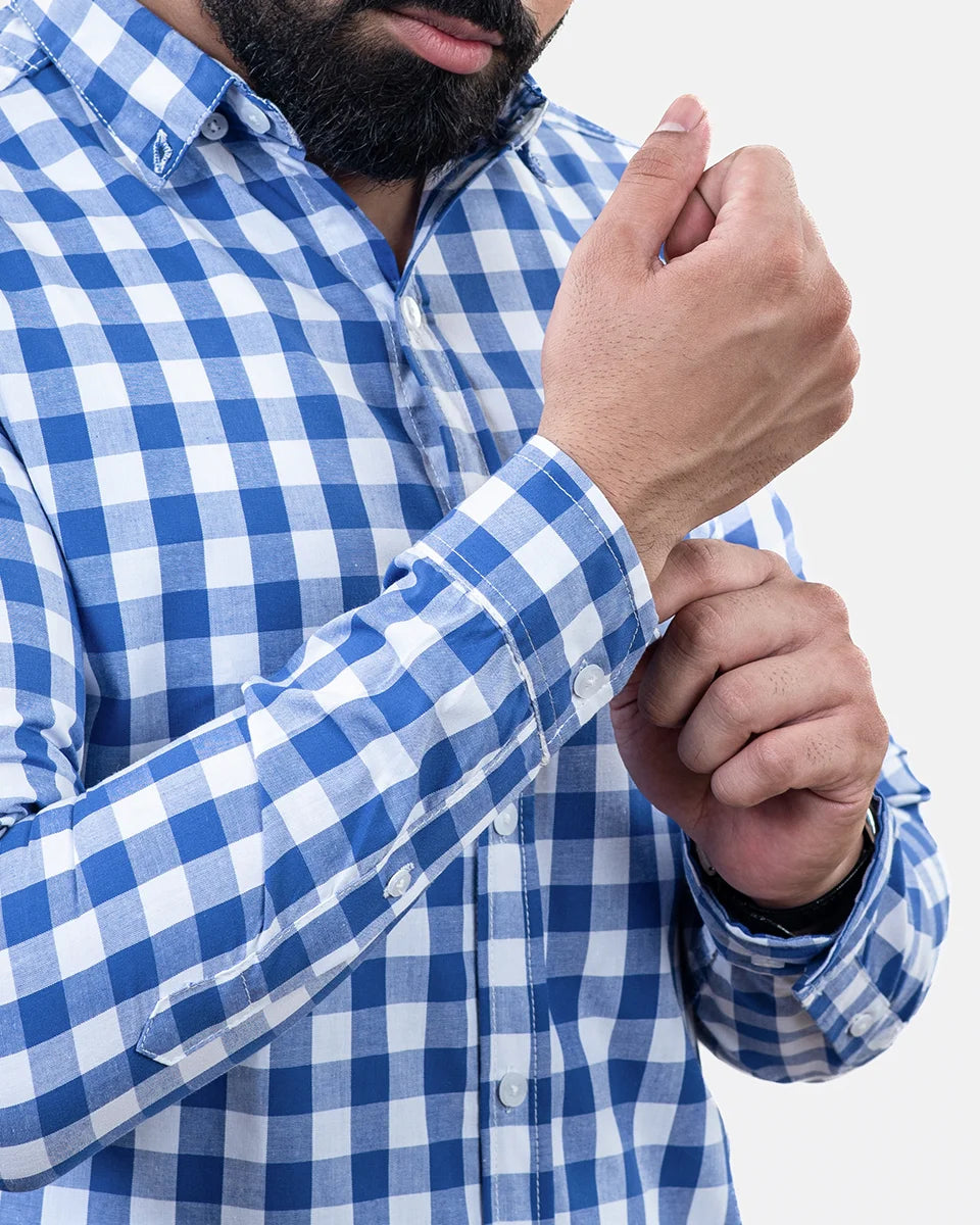 Light Blue Check Shirt - Sleeve
