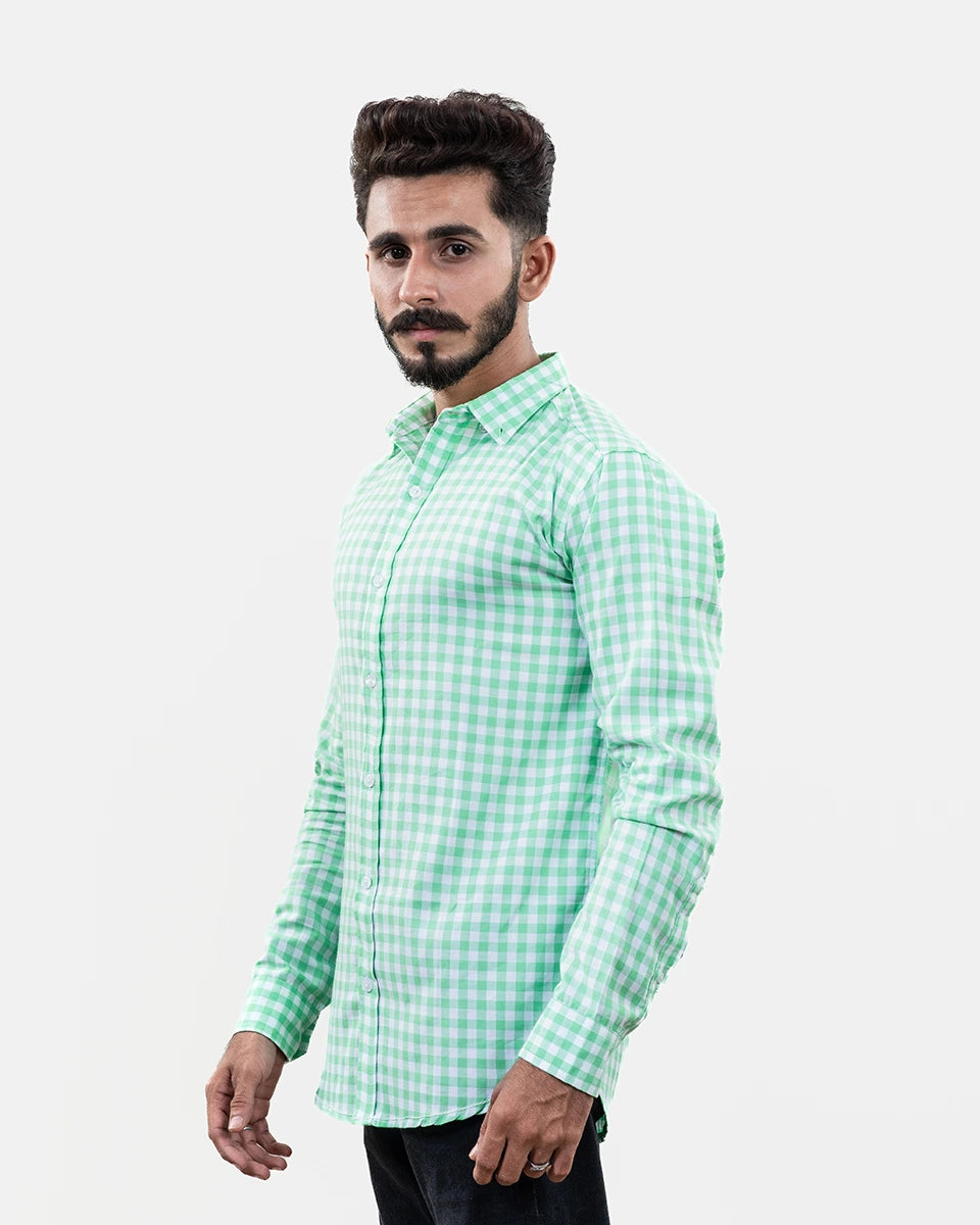Light Green Small Check Shirt - Side