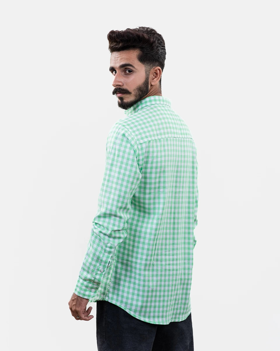Light Green Small Check Shirt - Back