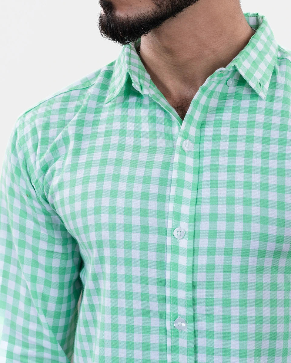 Light Green Small Check Shirt - Collar