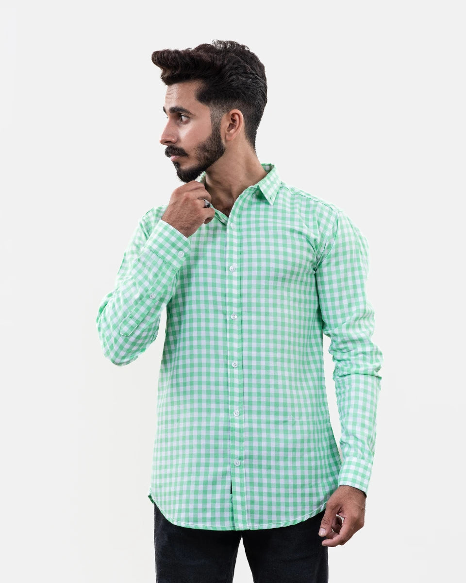 Light Green Small Check Shirt Front