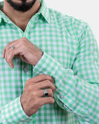 Light Green Small Check Shirt - Sleeve