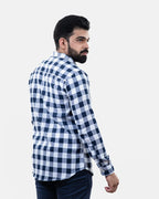 Navy Blue White Check Shirt - Back