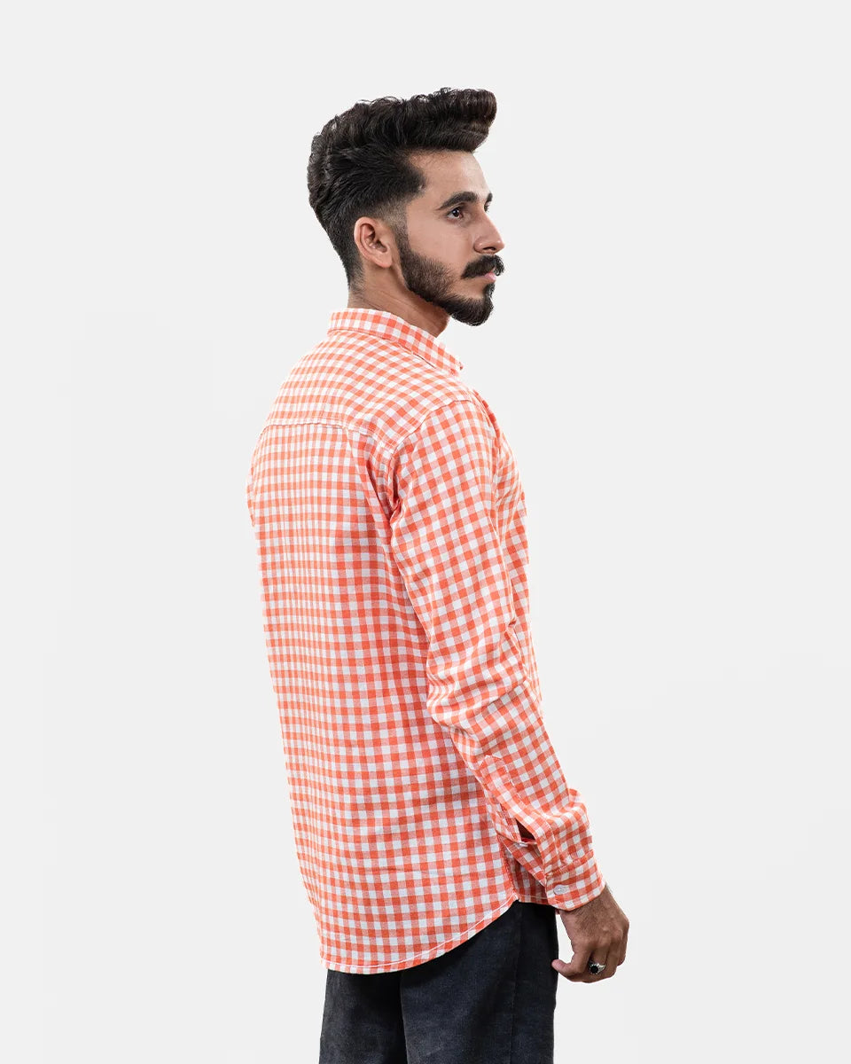 Orange Small Check Shirt - Back