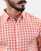 Orange Small Check Shirt - Collar- western wear brands in pakistan