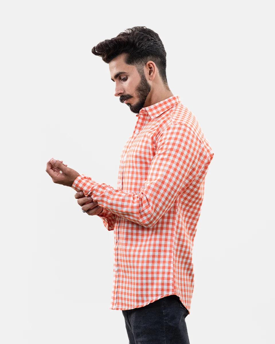 Orange Small Check Shirt - Side