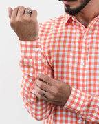 Orange Small Check Shirt - Sleeve best quality shirts