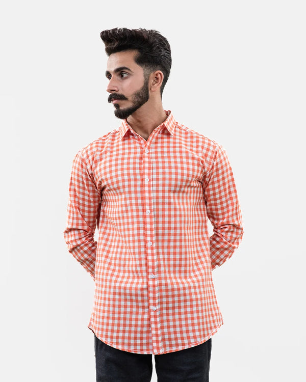 Orange check shirt for men | Western Wear Pakistan