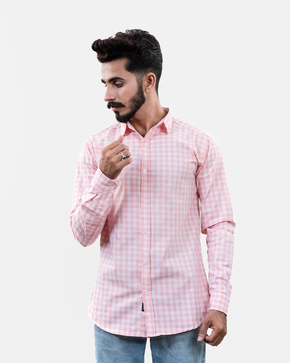 Pink Check Shirt for Men Front