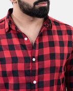 Red Black Check Shirt - Collar