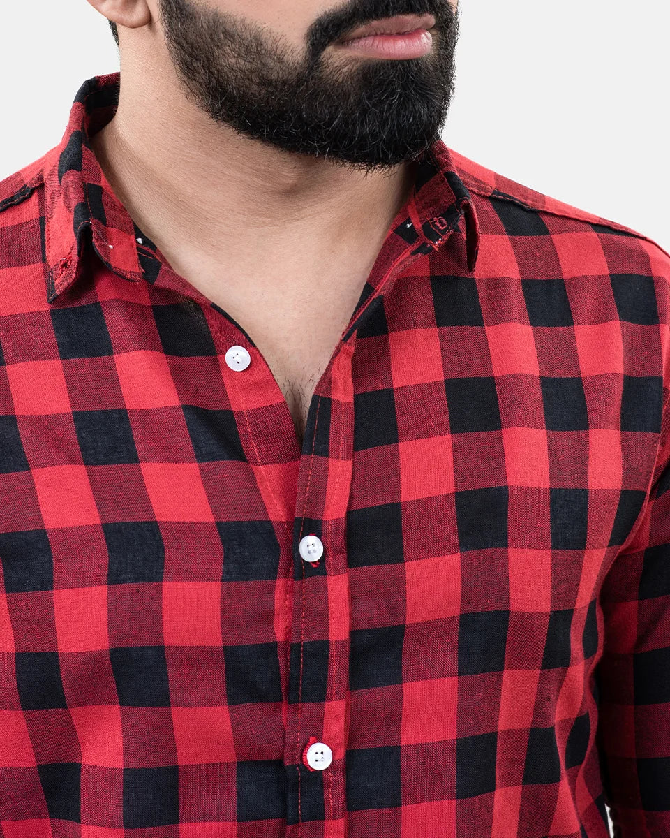 Red Black Check Shirt - Collar