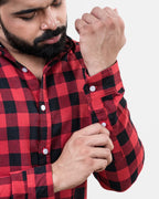 Red Black Check Shirt - Sleeve
