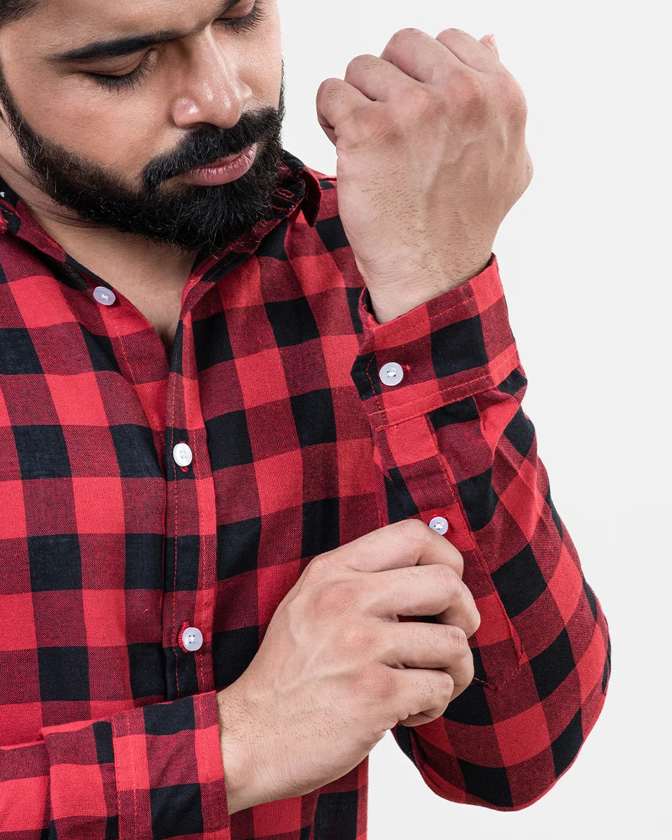 Red Black Check Shirt - Sleeve