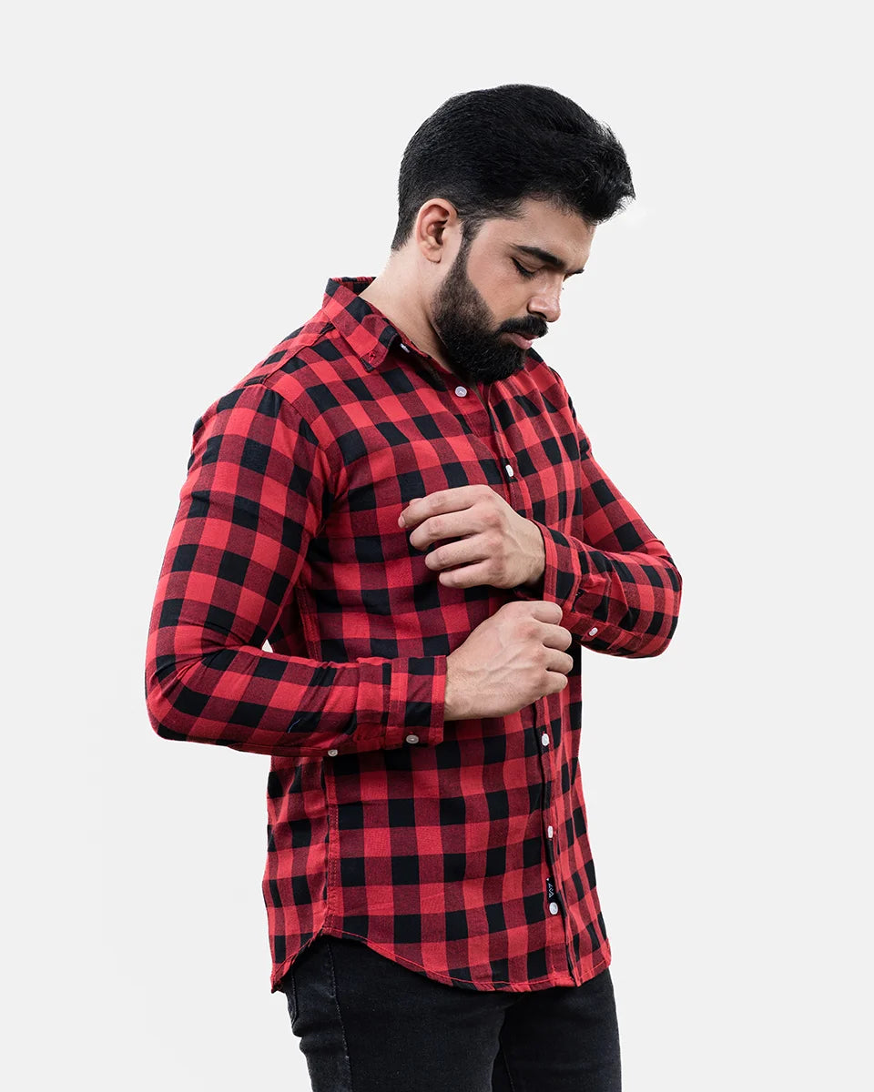 Red Black Check Shirt - Side