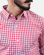 Red Small Check Shirt - Collar