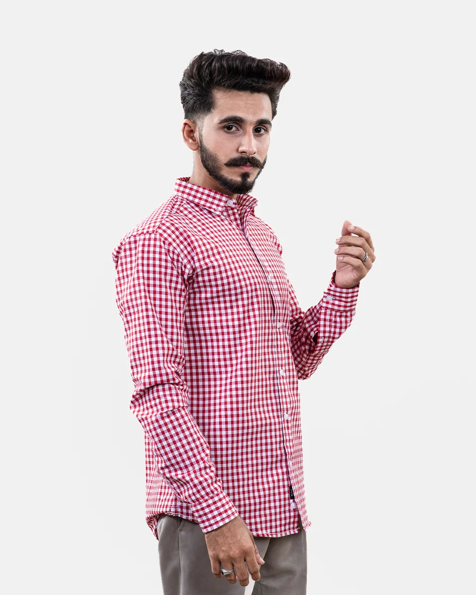 Red Small Check Shirt - Side