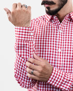 Red Small Check Shirt - Sleeve