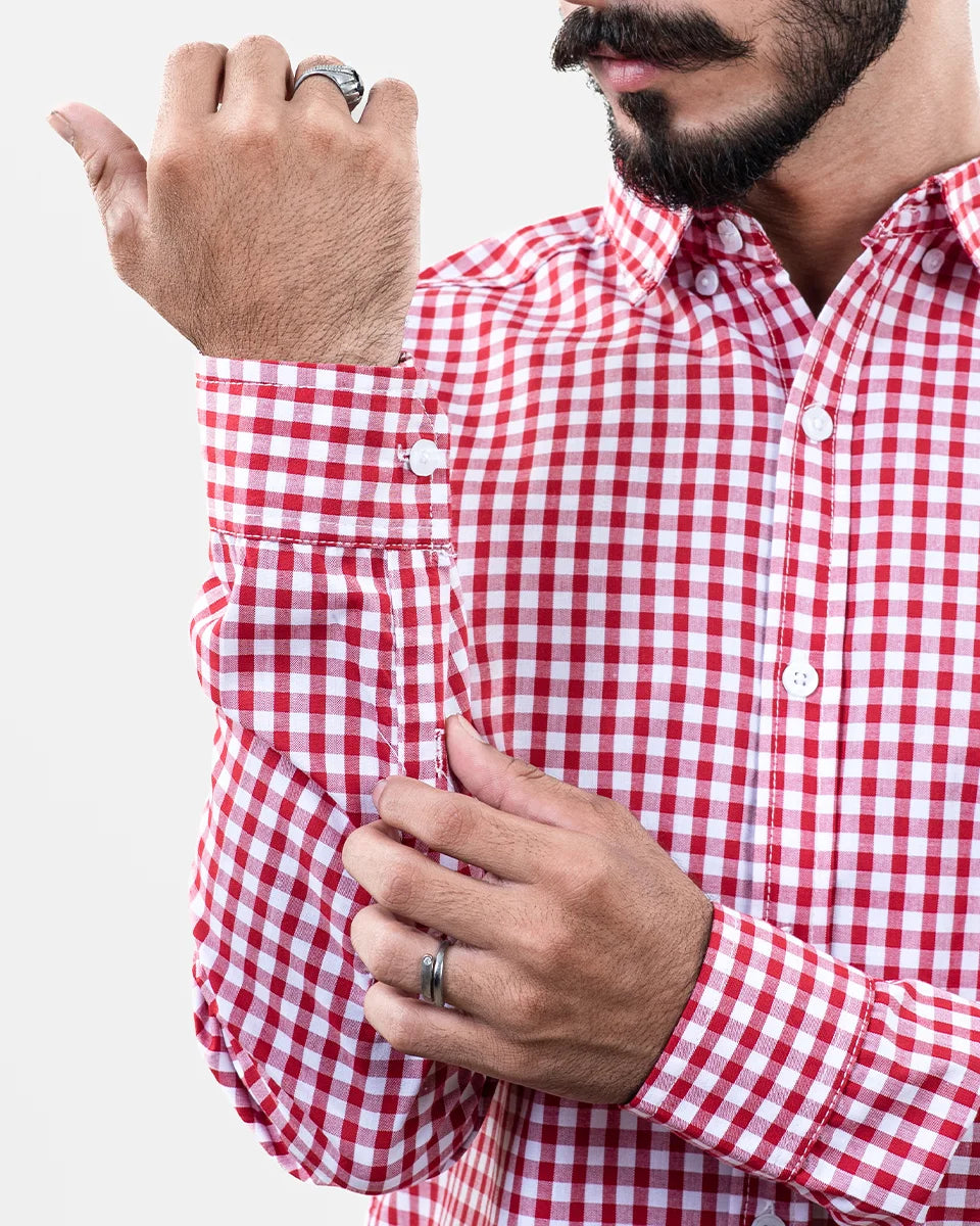 Red Small Check Shirt - Sleeve