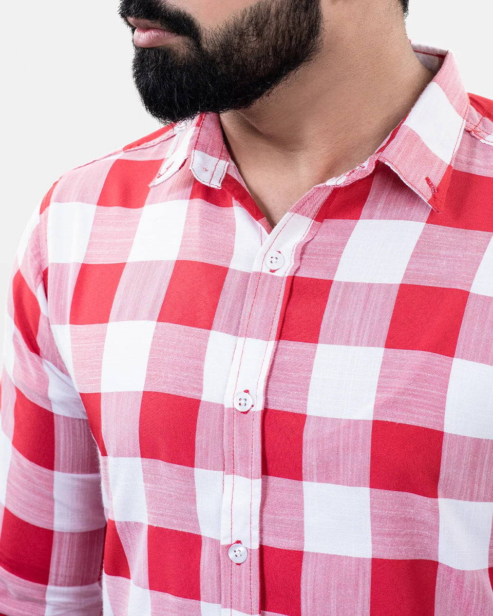 Red White Check Shirt - Collar