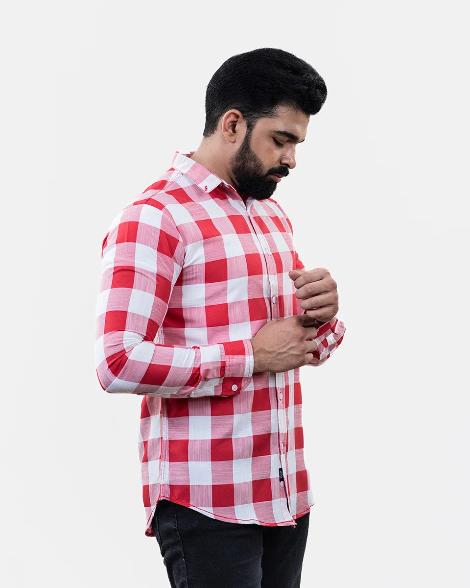 Red White Check Shirt - Side