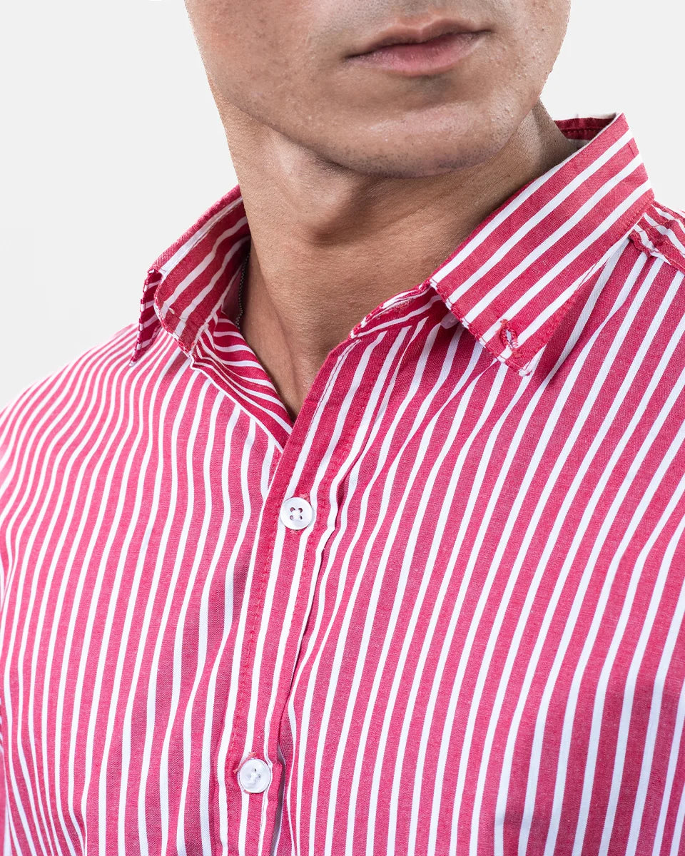 Red White Stripe Shirt Collar