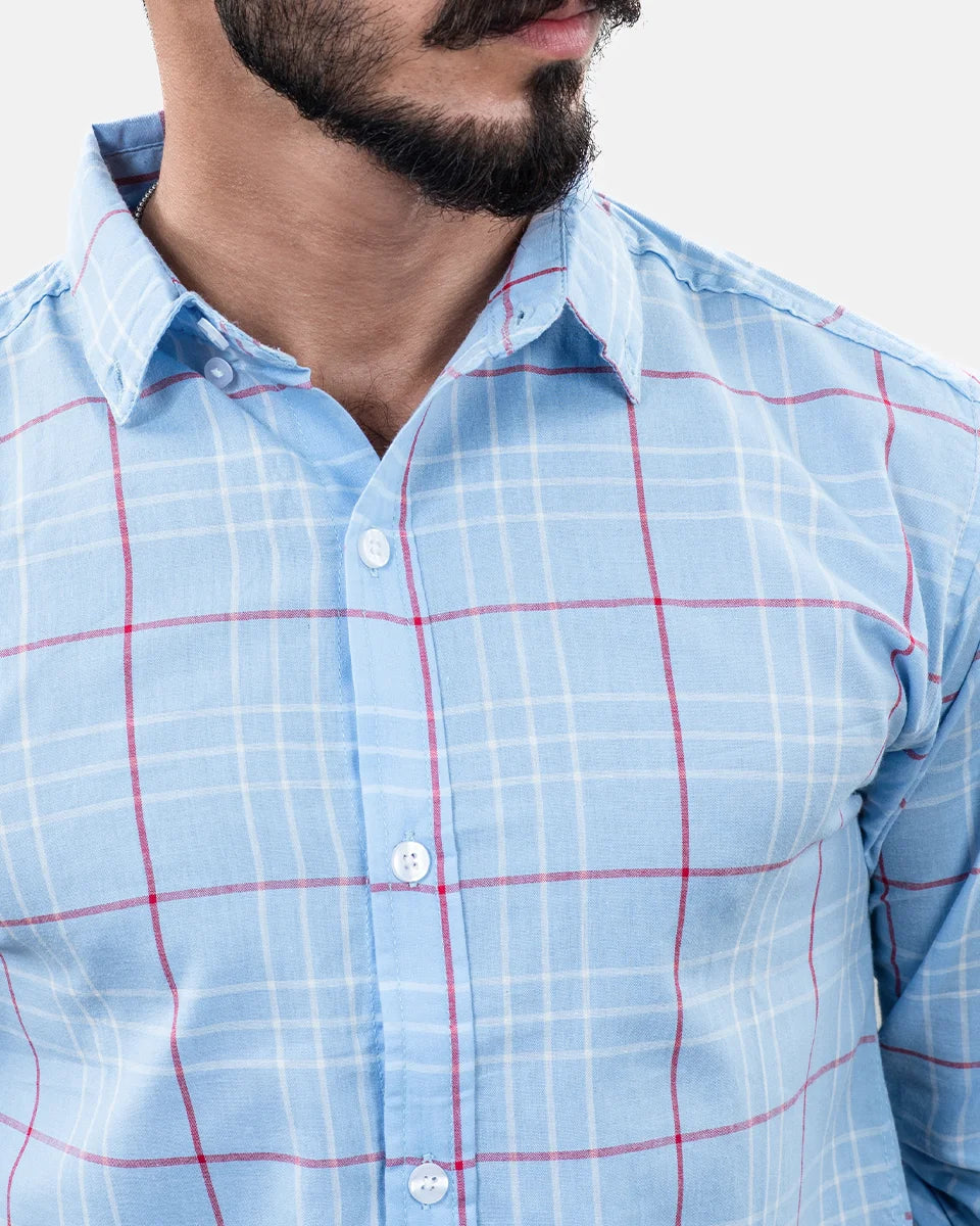 Sky Blue Check Shirt Collar